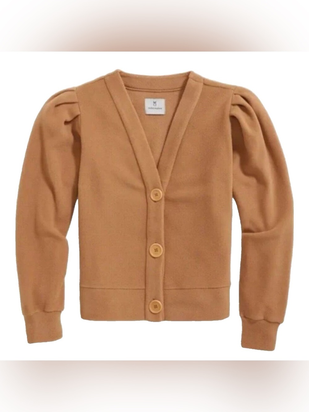 Puff Sleeve fleece Button Cardigan - Camel